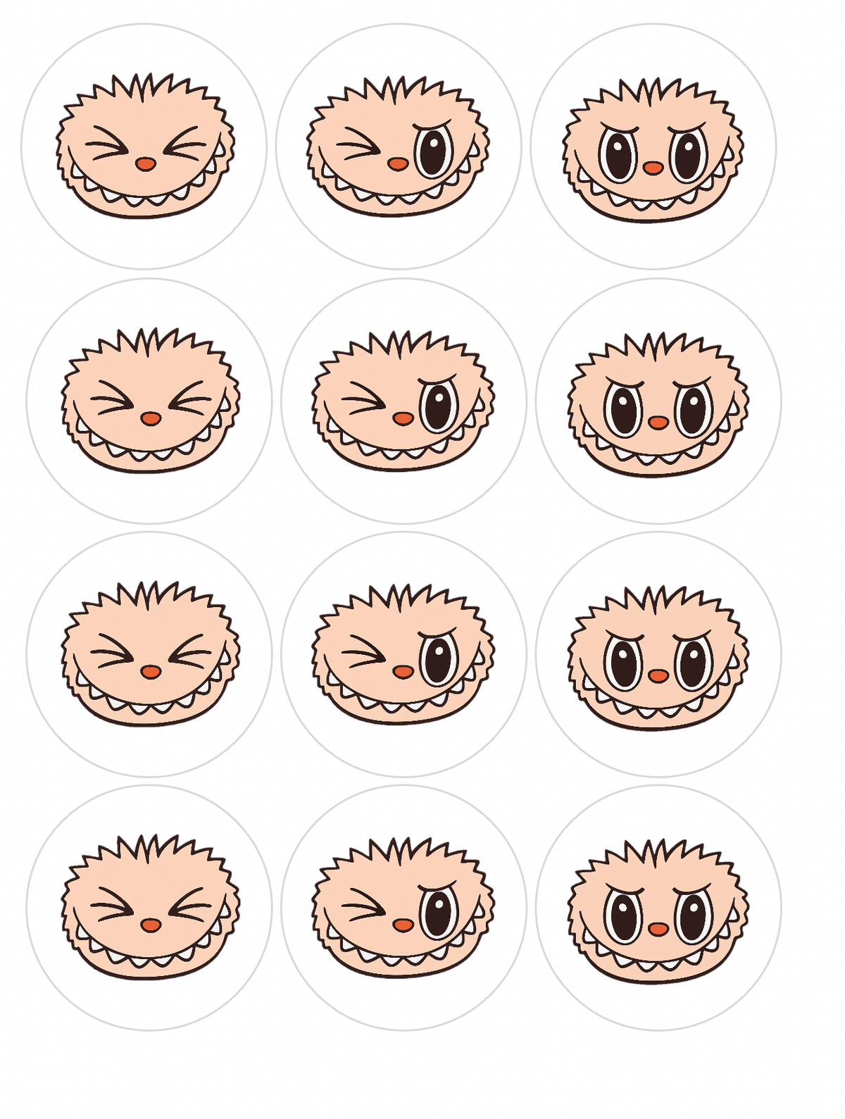 Set of 12 Labubu Faces pre cut edible image discs for desserts, choose your size