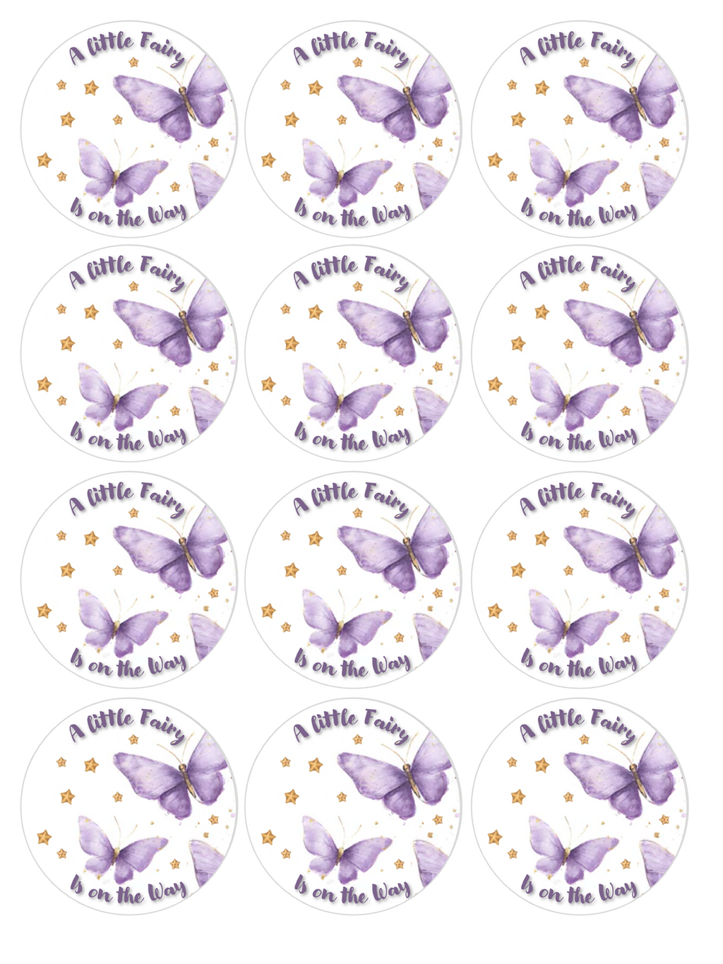 Set of 12 A Little Fairy Is on the Way, Baby Shower, pre cut edible image discs for desserts, choose your size