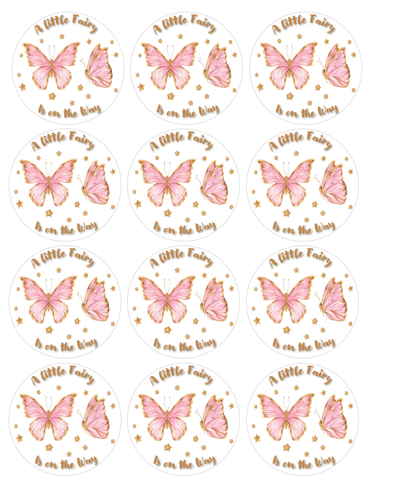 Set of 12 A Little Fairy Is on the Way, Baby Shower, pre cut edible image discs for desserts, choose your size
