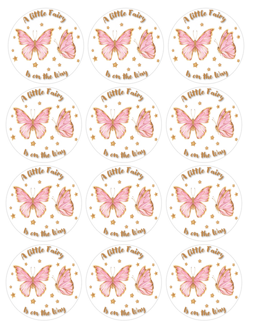 Set of 12 A Little Fairy Is on the Way, Baby Shower, pre cut edible image discs for desserts, choose your size