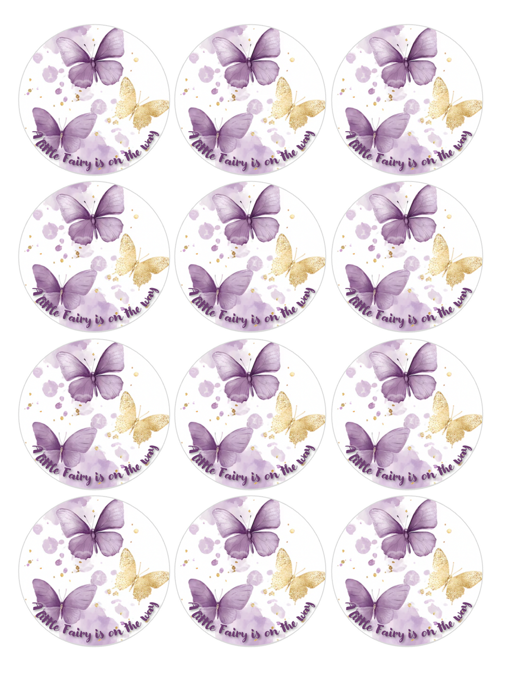 Set of 12 A Little Fairy Is on the Way, Baby Shower, pre cut edible image discs for desserts, choose your size