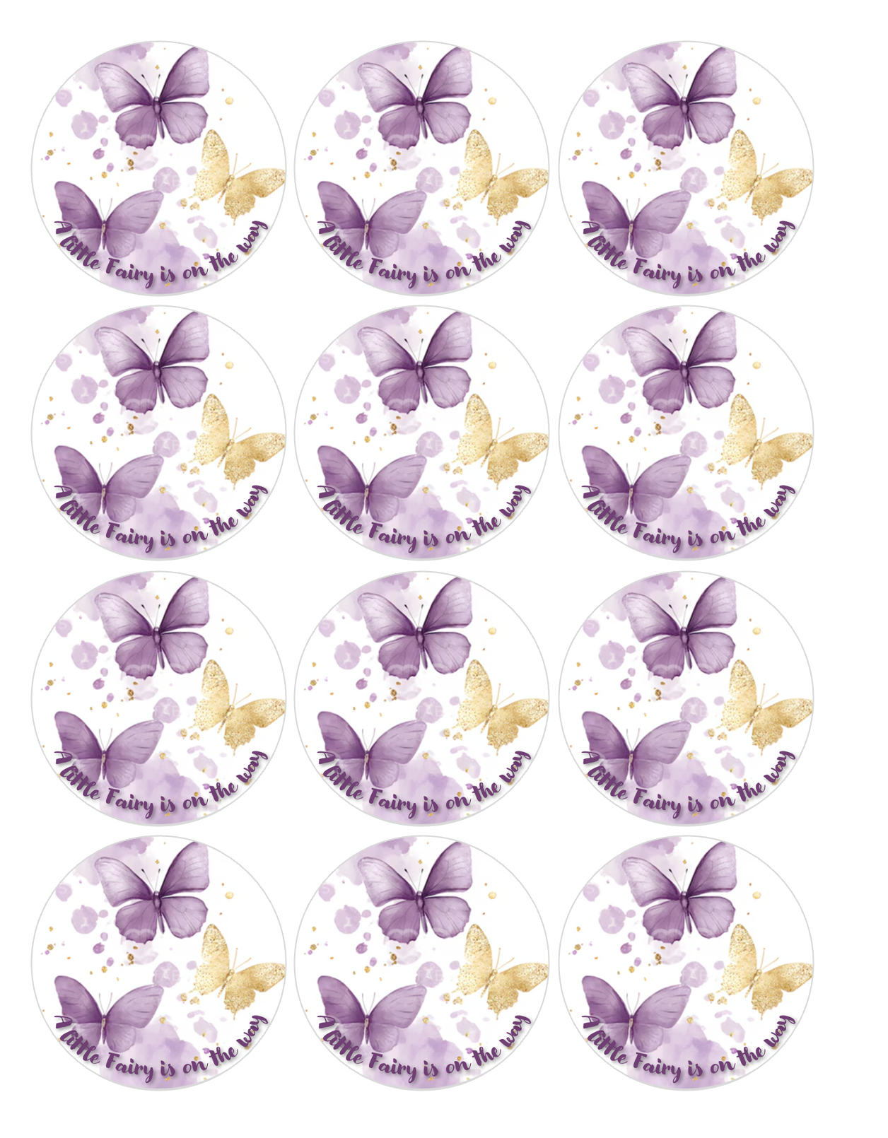 Set of 12 A Little Fairy Is on the Way, Baby Shower, pre cut edible image discs for desserts, choose your size