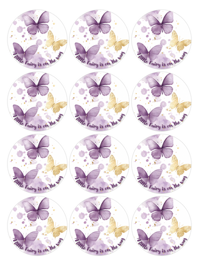 Set of 12 A Little Fairy Is on the Way, Baby Shower, pre cut edible image discs for desserts, choose your size
