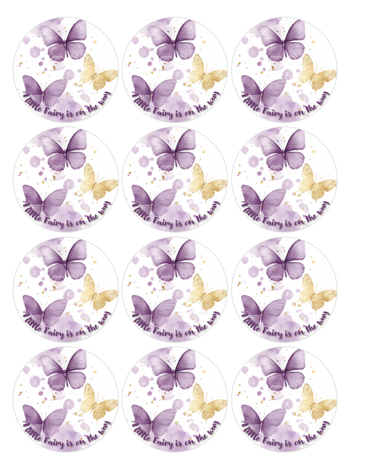 Set of 12 A Little Fairy Is on the Way, Baby Shower, pre cut edible image discs for desserts, choose your size