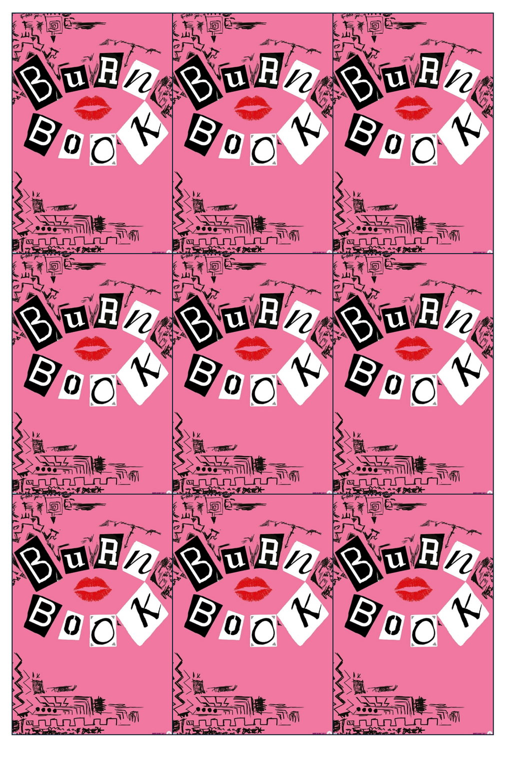 Set of 12 "Mean Girls Burn Book" pre cut rectangle edible images for Rice Krispies, cookies, choose your size