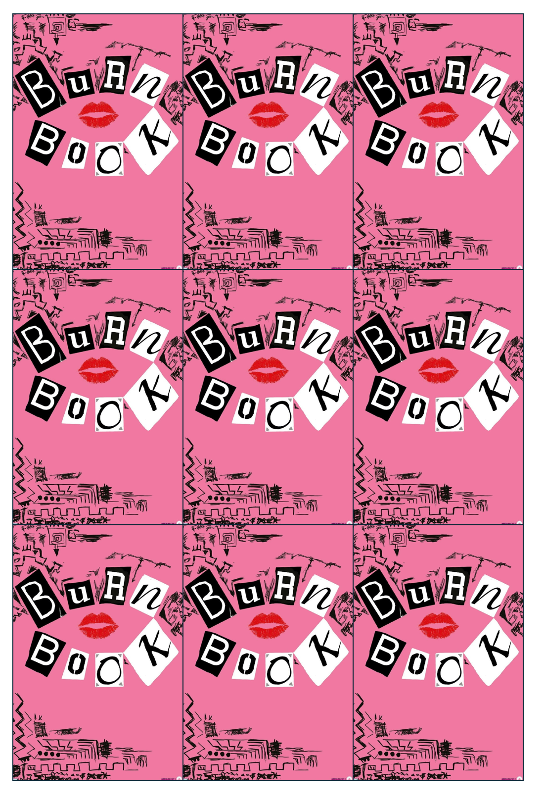 Set of 12 "Mean Girls Burn Book" pre cut rectangle edible images for Rice Krispies, cookies, choose your size