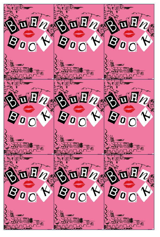 Set of 12 "Mean Girls Burn Book" pre cut rectangle edible images for Rice Krispies, cookies, choose your size