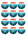 Set of 12 Jaws Movie, pre cut edible image discs for desserts, choose your size