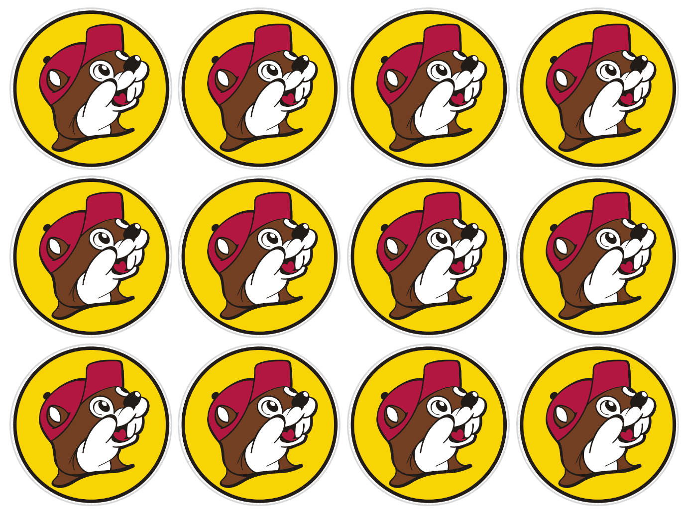 Set of 12 Buc-ees Store, pre cut edible image discs for desserts, choose your size