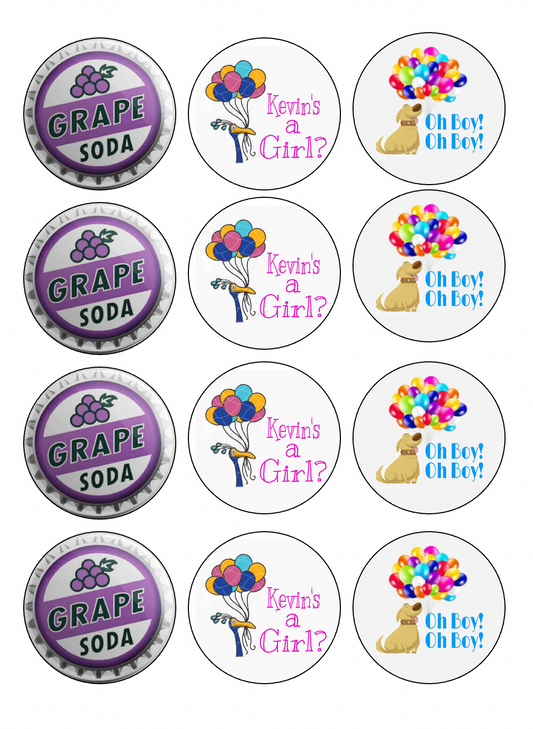 Set of 12 edible images for desserts, drink toppers, pre cut, many sizes available-UP movie gender reveal party