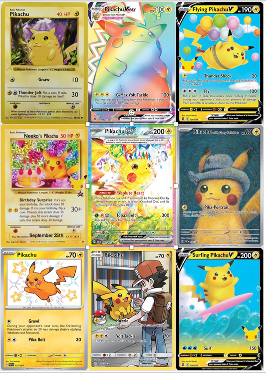 Set of 9 Edible Pokemon Cards "Pikachu" Wafer Images for desserts, pre cut, 2x3" or 2.5x3.5" rectangles