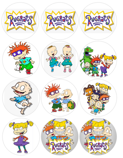 Set of 12 "Rugrats" pre cut edible image discs for desserts, choose your size