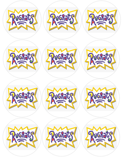 Set of 12 "Rugrats logo" pre cut edible image discs for desserts, choose your size