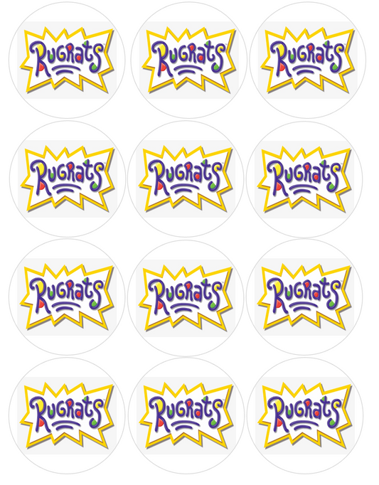 Set of 12 "Rugrats logo" pre cut edible image discs for desserts, choose your size