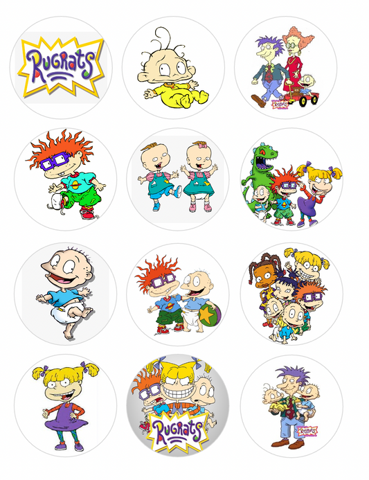 Set of 12 "Rugrats" pre cut edible image discs for desserts, choose your size