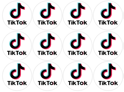 Set of 12 "Tik Tok" pre cut edible image discs for desserts, choose your size