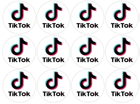 Set of 12 "Tik Tok" pre cut edible image discs for desserts, choose your size