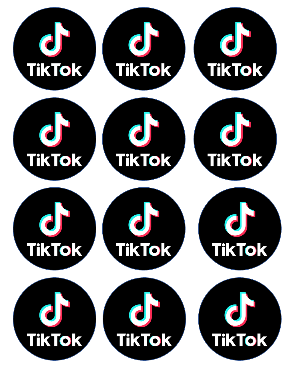 Set of 12 "Tik Tok" pre cut edible image discs for desserts, choose your size