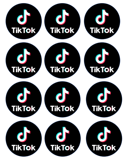 Set of 12 "Tik Tok" pre cut edible image discs for desserts, choose your size