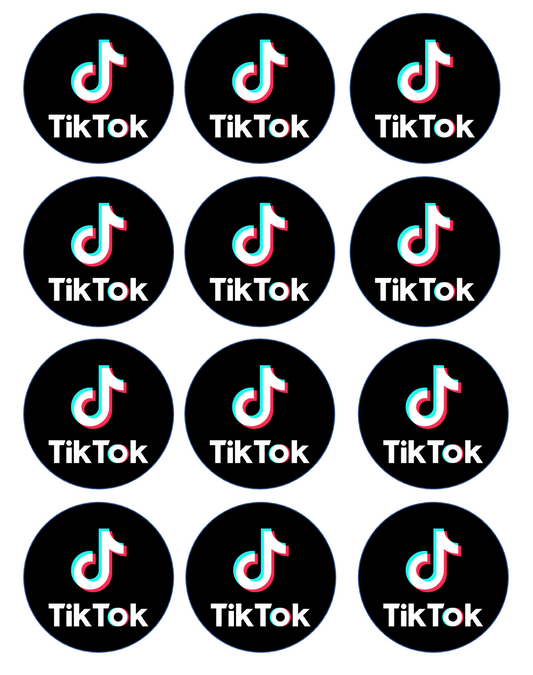 Set of 12 "Tik Tok" pre cut edible image discs for desserts, choose your size