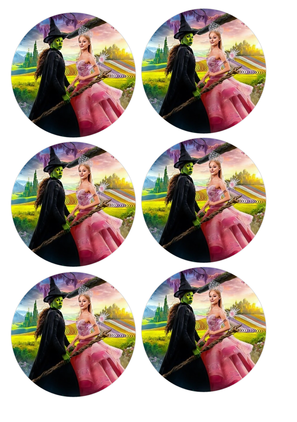 Set of 12 "Wicked, Wizard of Oz" pre cut edible image discs for desserts, choose your size