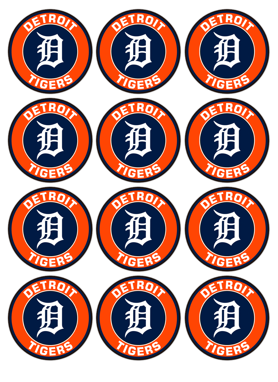 Set of 12 "Detroit Tigers" pre cut edible image discs for desserts, choose your size