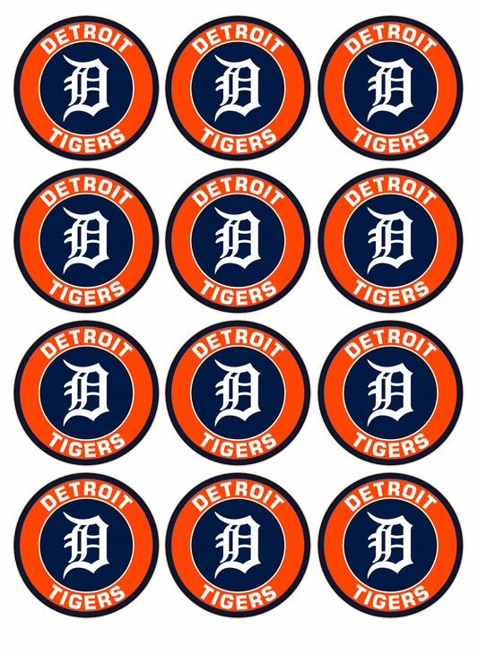 Set of 12 "Detroit Tigers" pre cut edible image discs for desserts, choose your size