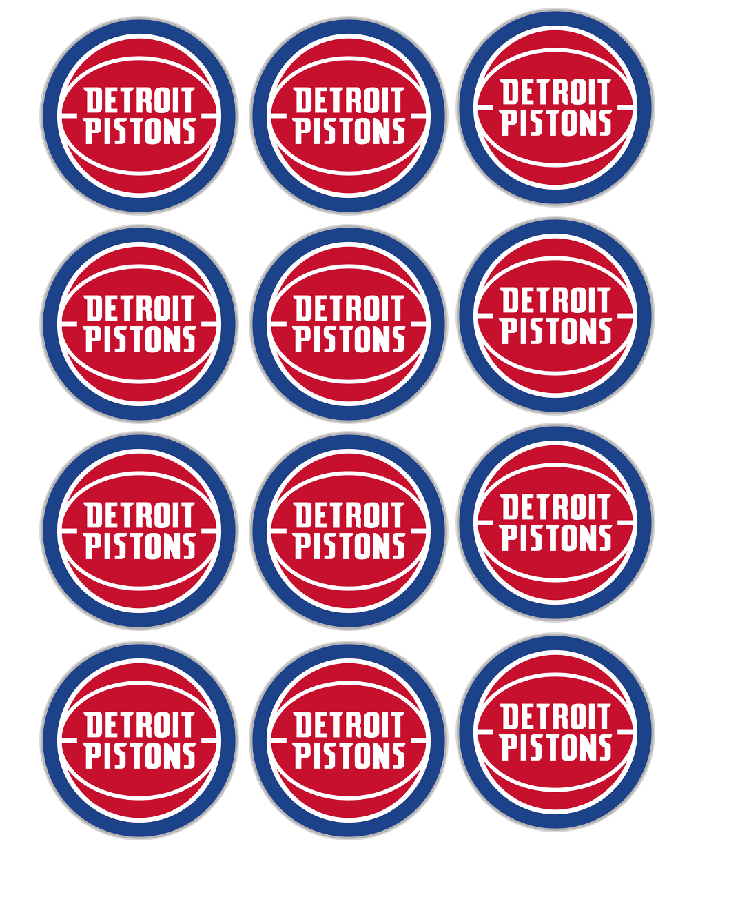Set of 12 "Detroit Pistons" pre cut edible image discs for desserts, choose your size