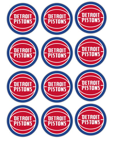 Set of 12 "Detroit Pistons" pre cut edible image discs for desserts, choose your size