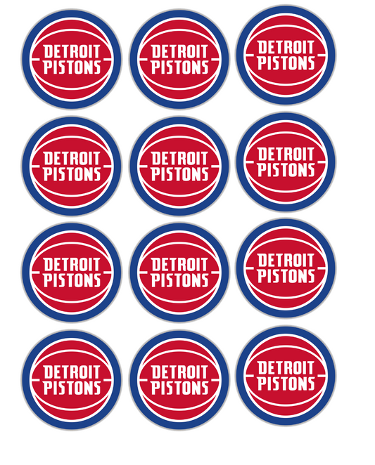 Set of 12 "Detroit Pistons" pre cut edible image discs for desserts, choose your size