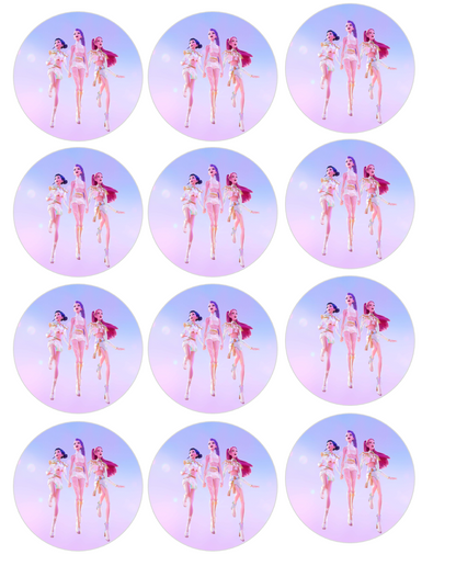 Set of 12 "K pop Demon Slayer" pre cut edible image discs for desserts, choose your size