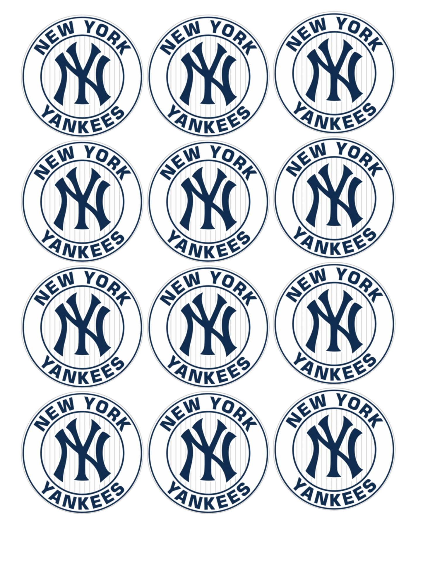Set of 12 "NY Yankees Baseball" pre cut edible image discs for desserts, choose your size (Copy)