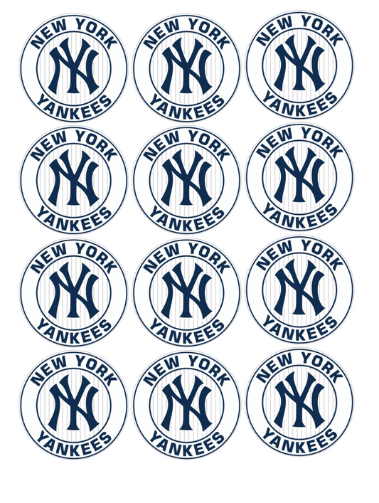 Set of 12 "NY Yankees Baseball" pre cut edible image discs for desserts, choose your size (Copy)