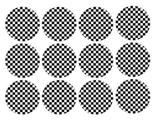 Set of 12 "Checkered Flag, Car Racing" pre cut edible image discs for desserts, choose your size