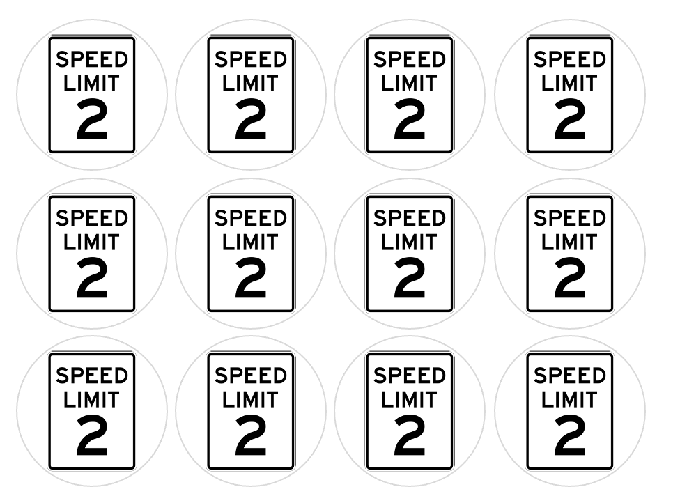 Set of 12 "2nd Birthday, Speed Limit 2" pre cut edible image discs for desserts, choose your size