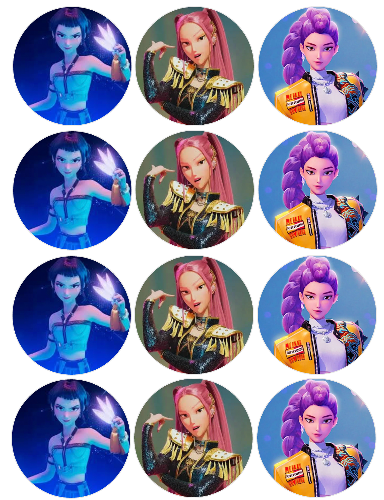 Set of 12 "K pop Demon Slayer" pre cut edible image discs for desserts, choose your size