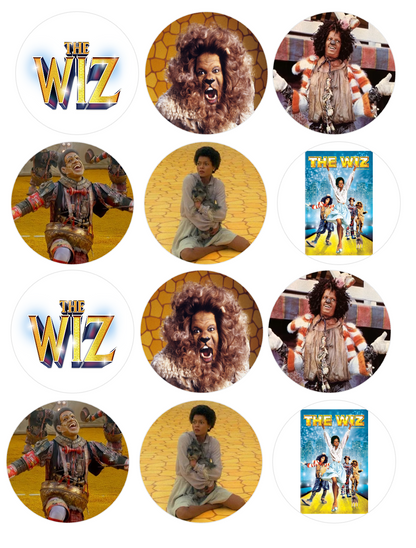 Set of 12 "The Wiz " pre cut edible image discs for desserts, choose your size