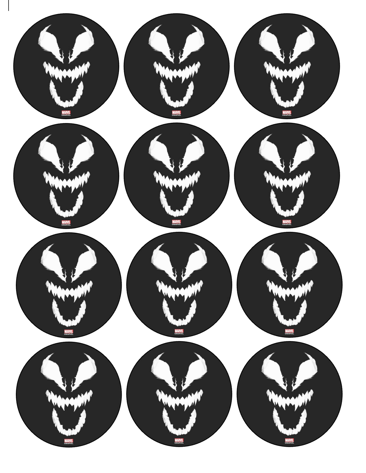 Set of 12 "Venom, Spiderman " pre cut edible image discs for desserts, choose your size