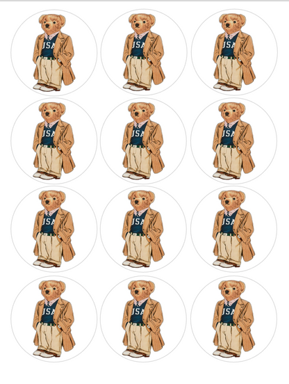 Set of 12 "Polo Bear" pre cut edible image discs for desserts, choose your size