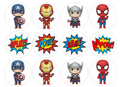 Set of 12 "Super Heroes, Thor, Spiderman, Iron Man, Captain America " pre cut edible image discs for desserts, choose your size