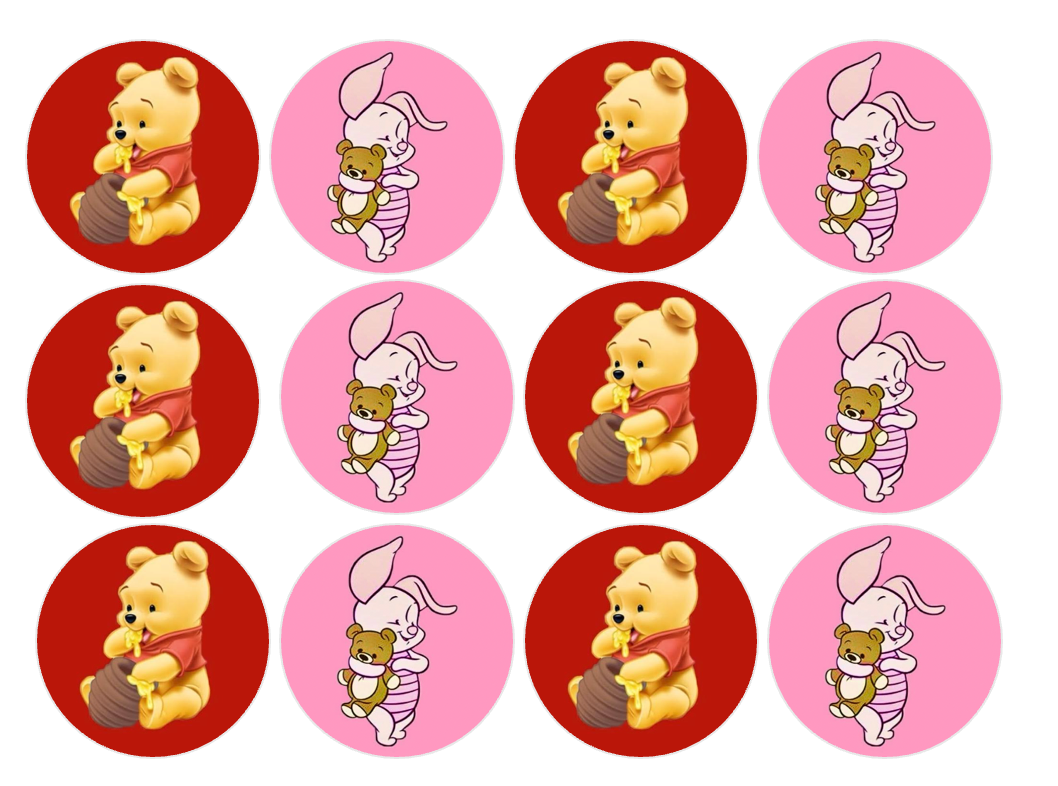 Set of 12 "Winnie the Pooh Gender Reveal" pre cut edible image discs for desserts, choose your size