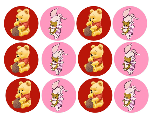 Set of 12 "Winnie the Pooh Gender Reveal" pre cut edible image discs for desserts, choose your size