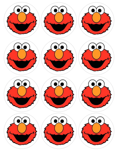 Set of 12 "Elmo, Sesame Street" pre cut edible image discs for desserts, choose your size