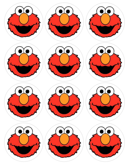 Set of 12 "Elmo, Sesame Street" pre cut edible image discs for desserts, choose your size