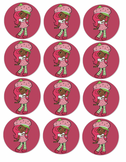 Set of 12 "Black Strawberry Shortcake" pre cut edible image discs for desserts, choose your size