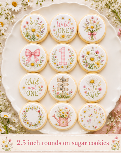 Set of 12 Wildflower Wild and ONE edible images rounds for desserts, pre cut, many sizes available