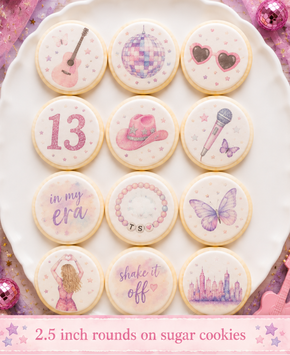 Set of 12 Taylor Swift Inspired edible images rounds for desserts, pre cut, many sizes available