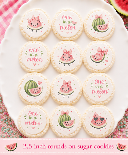 Set of 12 One in a Melon edible images rounds for desserts, pre cut, many sizes available