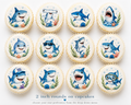 Set of 12 Shark edible images rounds for desserts, pre cut, many sizes available