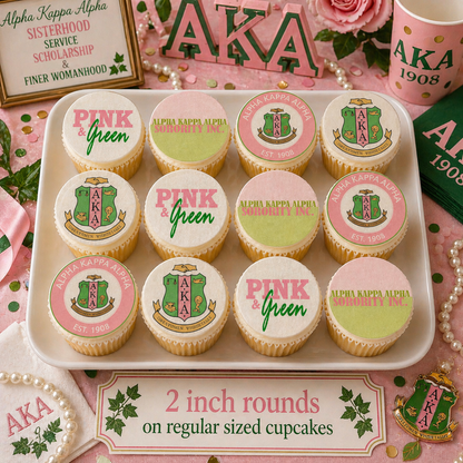 Set of 12 AKA sorority edible images rounds for desserts, pre cut, many sizes available